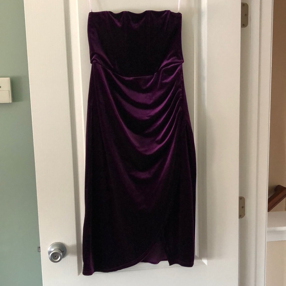 Glamorous Celebrations Dark Purple Velvet Strapless Tulip Dress